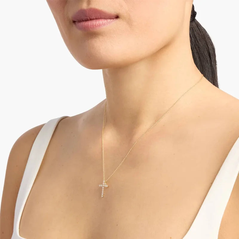 Floating Cross Lab Grown Diamond Necklace 9K/14K/18K Yellow Gold Round Lab Diamond Necklace Fine Jewelry for Women Best Sellers