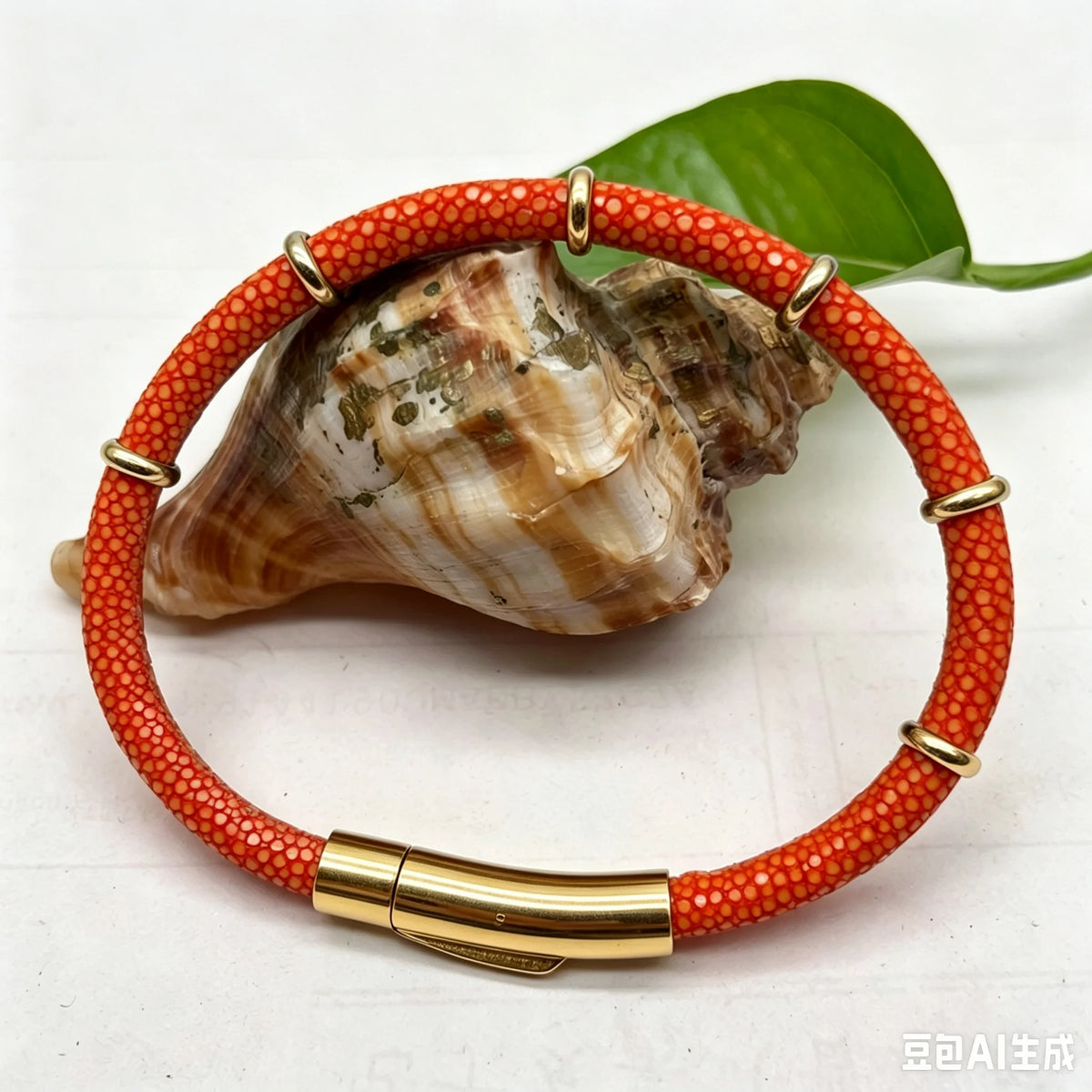 Genuine Stingray Leather Ring Beads Bracelet Double Bone Stinghd Style Gift for Birthday Gift Man Women Couple Bracelets Jewelry