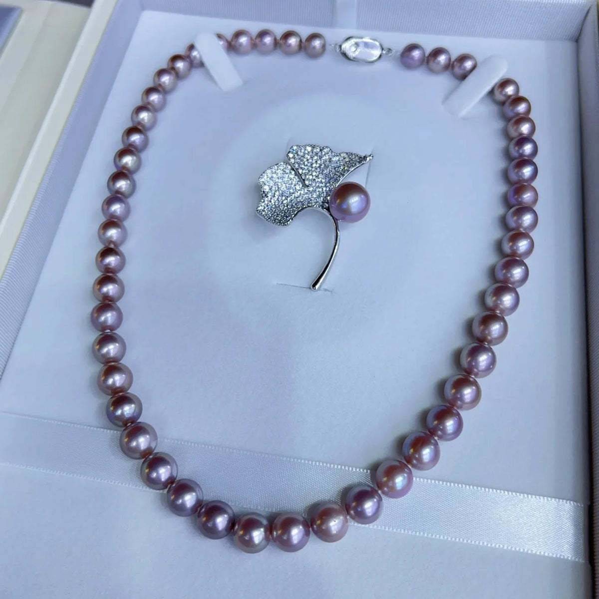 Gorgeous Necklace AAAA8-9mm Natural South Sea Purple Pearl Necklace 18in+Brooch