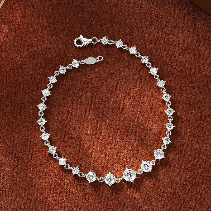 Rrjzz 5mm&4.5mm&4mm D-Color Moissanite Climber Bracelet for Women CZ Lab Imitation Diamond 18CM Charm Bracelets Jewelry Gifts