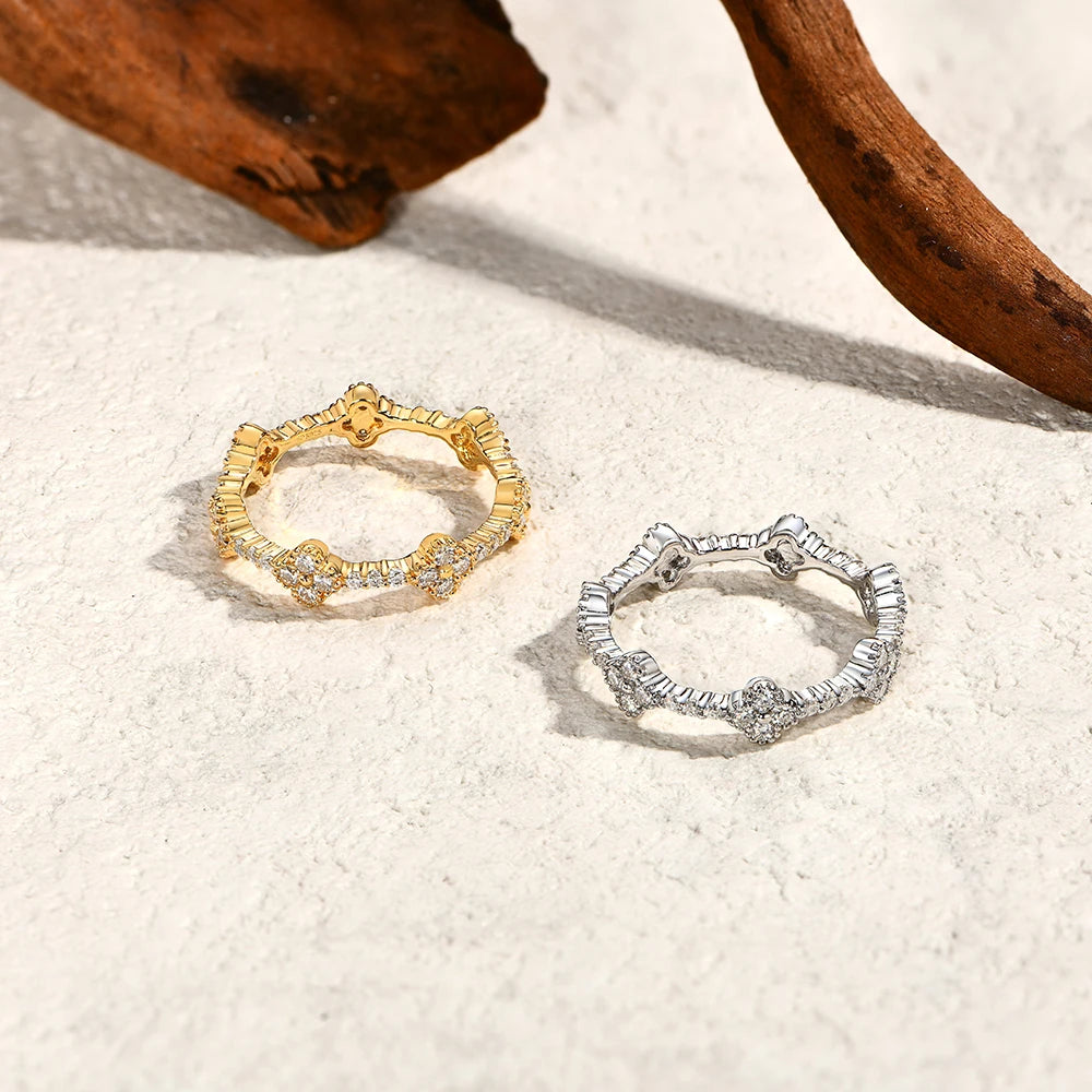 CHARMING Elegant DVVS1 Moissanite Rings 925 Sterling Silver 18K Gold Plated For Women Eternity Rings Wedding Fine Jewelry Gifts
