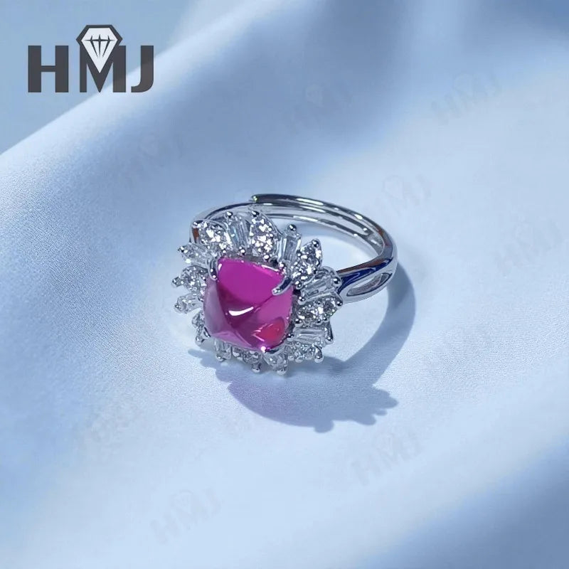 Finger Ring with 4CT Sugar Tower Lab Grown Sapphire Padparadscha 925 Silver for Women Man Engagement Banquet Accasion Christmas