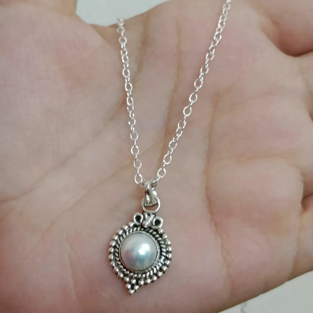 Freshwater Pearl Necklace 925 Sterling Silver Jewelry Handmade Necklace gift for her