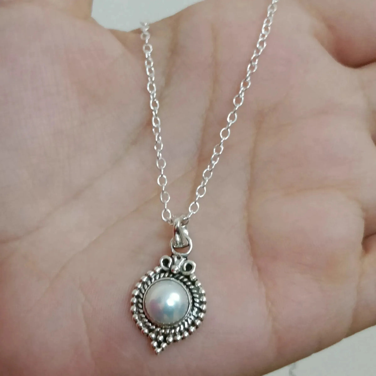 Freshwater Pearl Necklace 925 Sterling Silver Jewelry Handmade Necklace gift for her