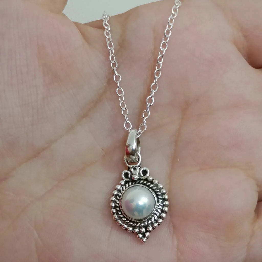 Freshwater Pearl Necklace 925 Sterling Silver Jewelry Handmade Necklace gift for her