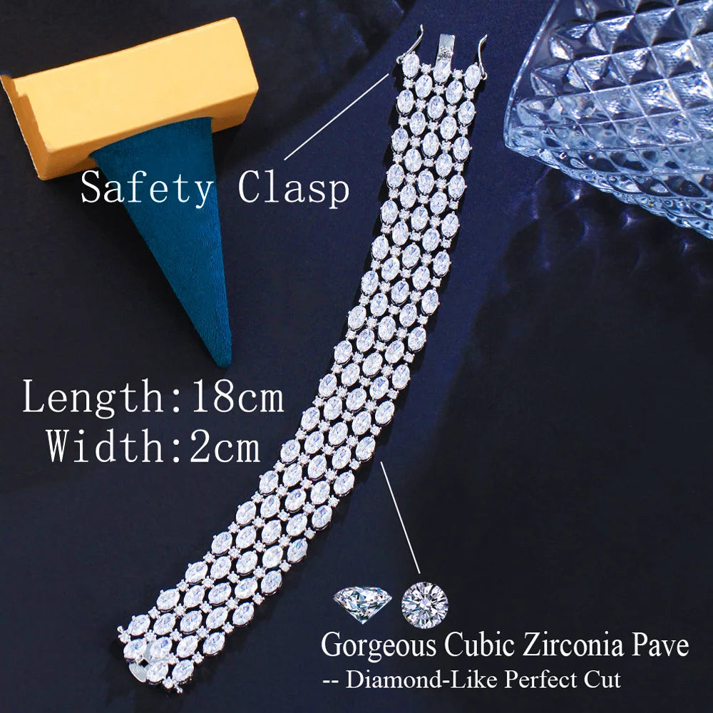Pera High Quality Shiny Oval CZ Paved Large Wide Bridal Wedding Banquet Bracelets Bangles for Women Party Jewelry Gift B245
