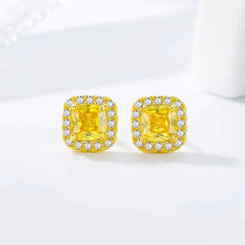Diamond-set sugar cube pendant for women simple small sugar cube ring stud earrings jewelry Giving a gift to friend