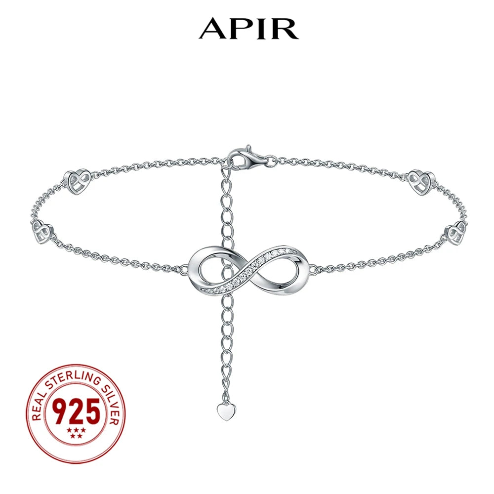 APIR 925 Sterling Silver Moissanite Foot Bracelet for Women Infinity Symbol Heart Butterfly Anklets Jewelry Valentine's Gift