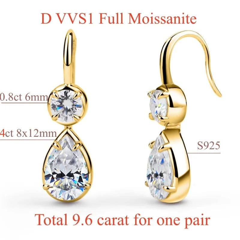 NKHOG 4CT Full Moissanite Drop Earrings Certified 925 Sterling Silver Dangle Earring For Woman Wedding Teardrop Jewelry Gift