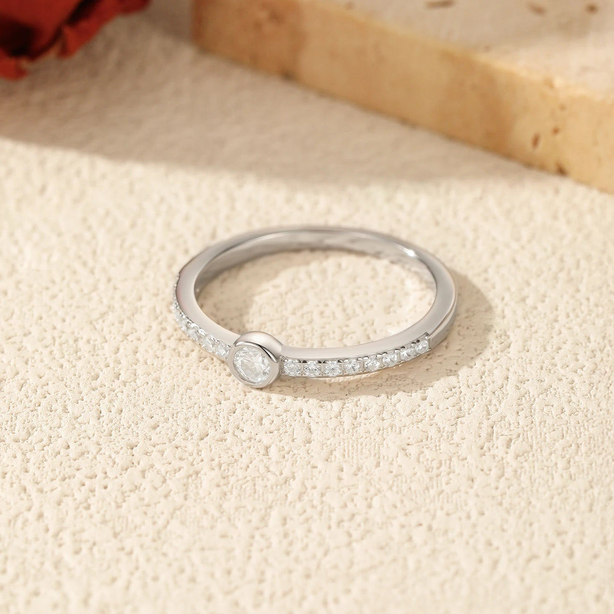 MODIAN 0.1CT D Color Moissanite 925 Sterling Silver Fashion Round Stackable Finger Rings For Women Daily Fine Jewelry ﻿