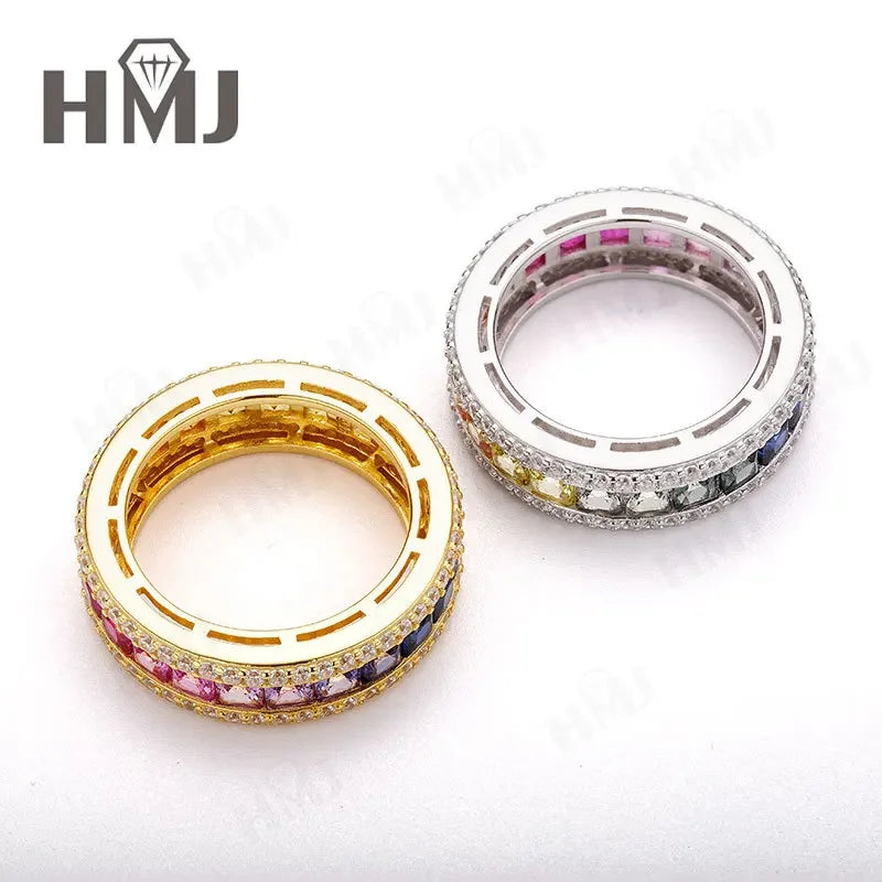 925 Sterling Silver Ring Lab Sapphire Princess Cut Rainbow Gemstones for Women Luxury Elegant Anniversary Birthday Gift Charms