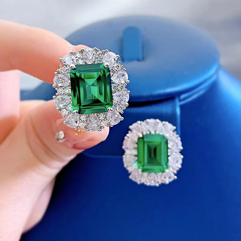 Luomansi 9*11MM Emerald High Carbon Diamond Ear Clip Women S925 Silver Jewelry Wedding Party Commemorative Gift