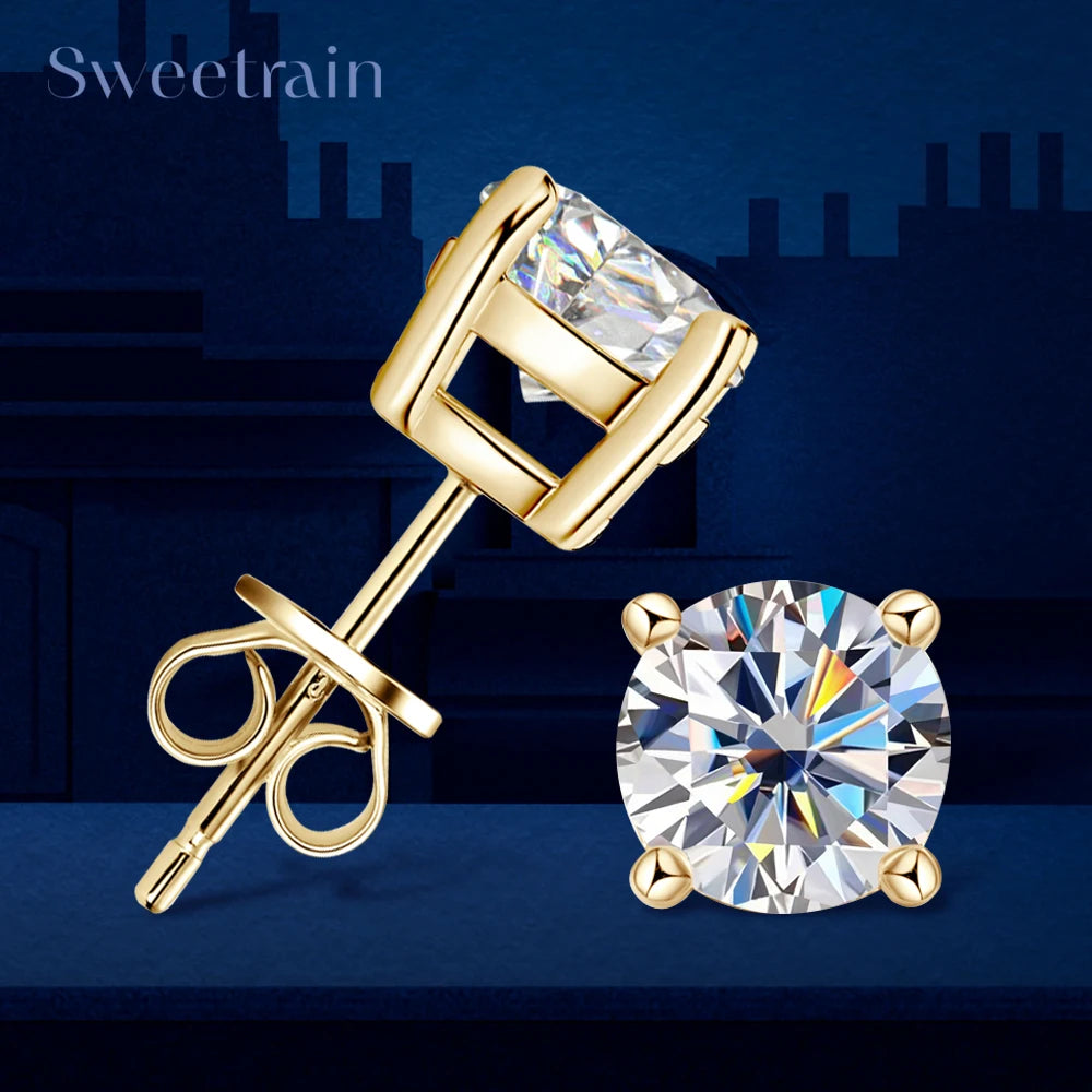 Sweetrain 925 Silver GRA Certified 0.1-2CT Moissanite Stud Earrings D/VVS1 Lab Diamond Four-jaw Earring Women Wedding Jewelry