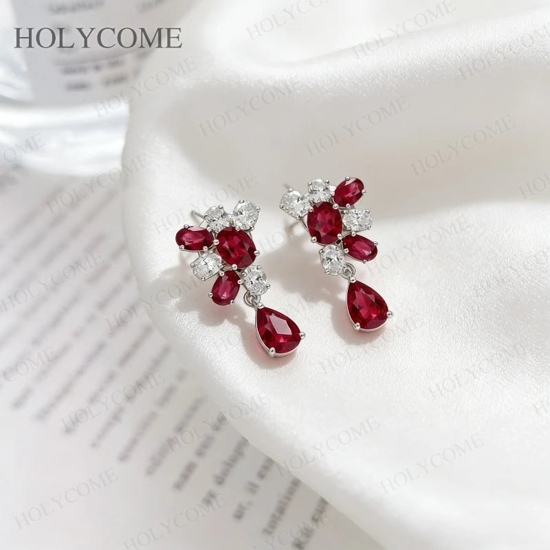 Solid 925 Sterling Silver Earrings Moissanite Ruby Earrings With Certificate Fashion Luxury Earrings For Christmas Jewelry Gifts