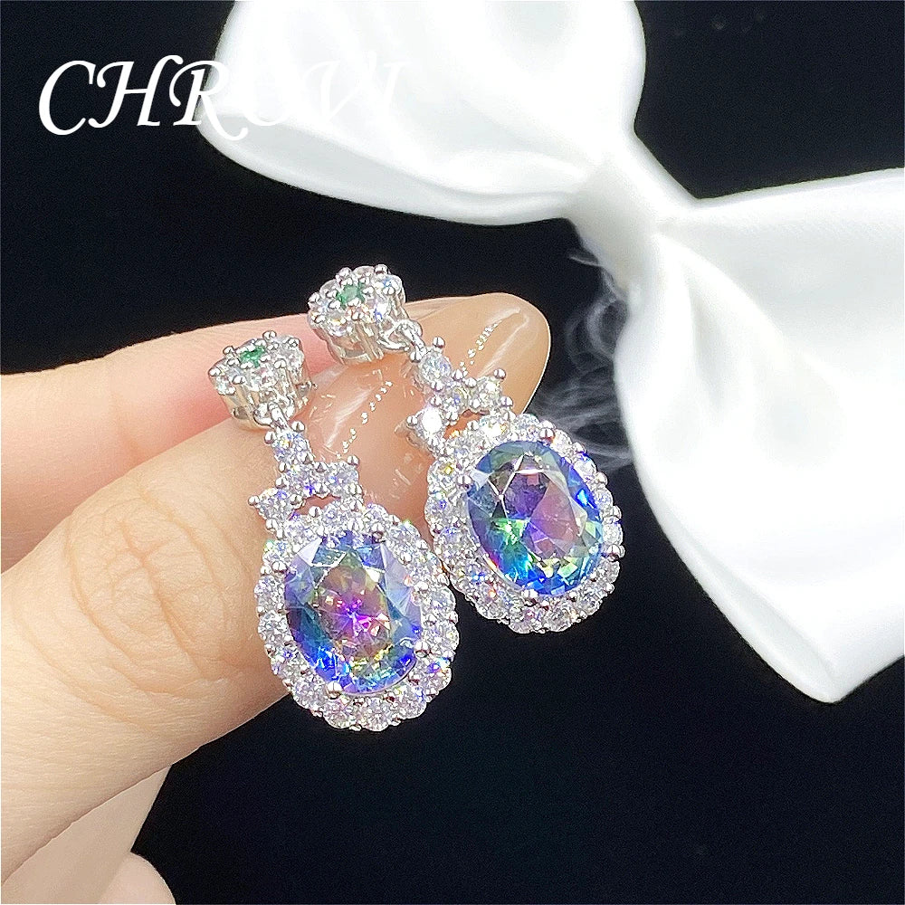 Fashion 925 sterling silver simple multi-color long-style earrings for women. Elegant ear accessories.