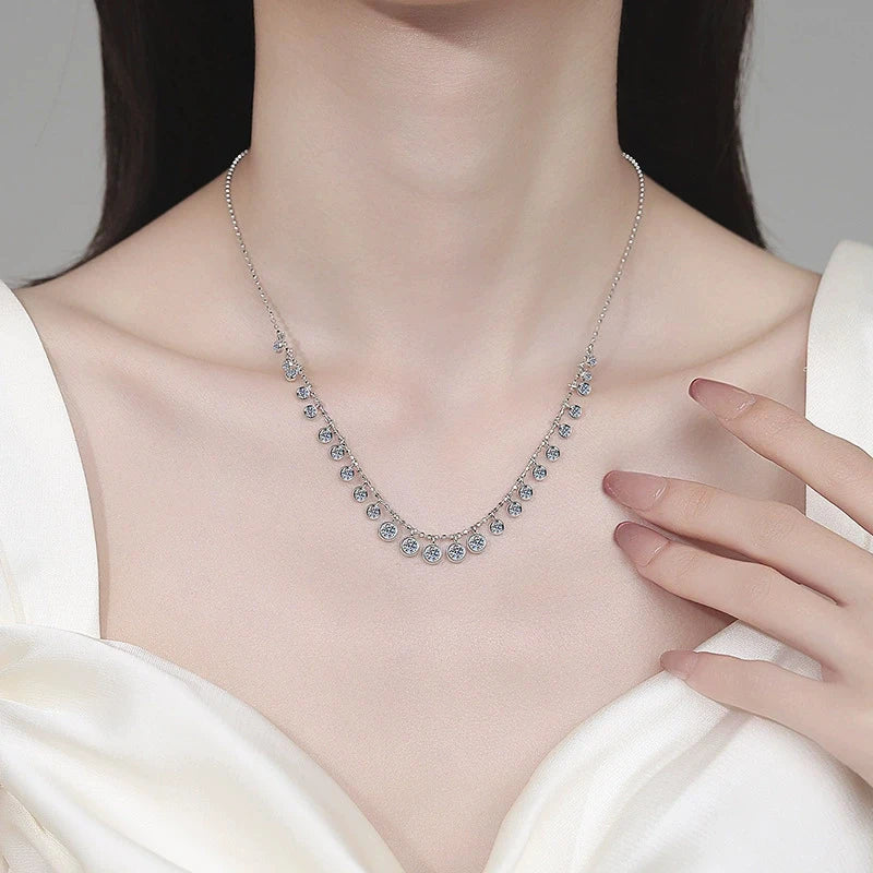 Tezzc Round Party Necklace 925 Sterling Silver With White Gold   Luxury Wedding Tennis Necklace for Women  Full Diamond Jewelry