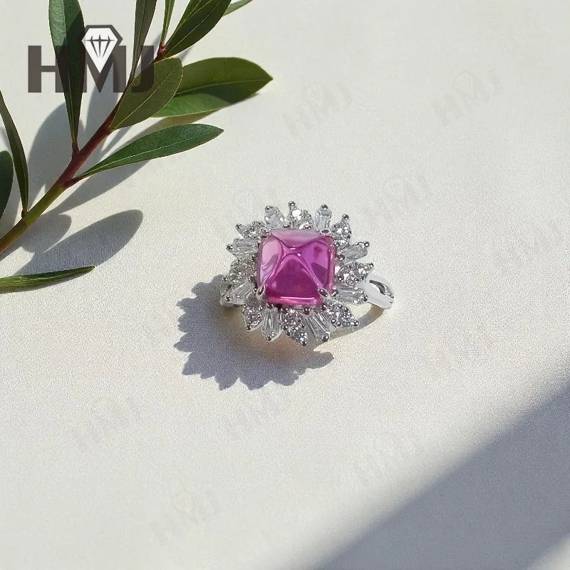 Finger Ring with 4CT Sugar Tower Lab Grown Sapphire Padparadscha 925 Silver for Women Man Engagement Banquet Accasion Christmas