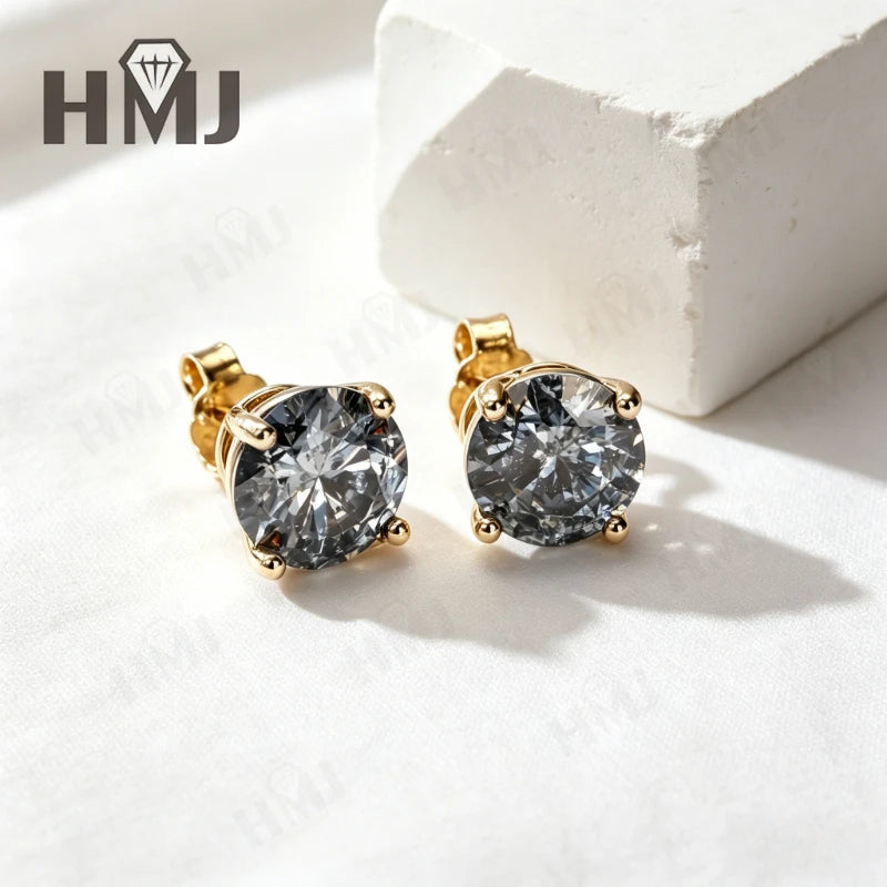 925 Sterling Silver Earrings Unique Salt and Pepper Diamond Gray Round Cut Anniversary Mother's Day Gift Fine Jewelry for Her