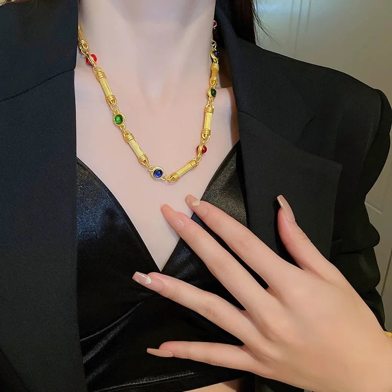 9999 24K  real  gold store same gold women's necklace candy bamboo series collarbone chain sexy generous beautiful jewelry