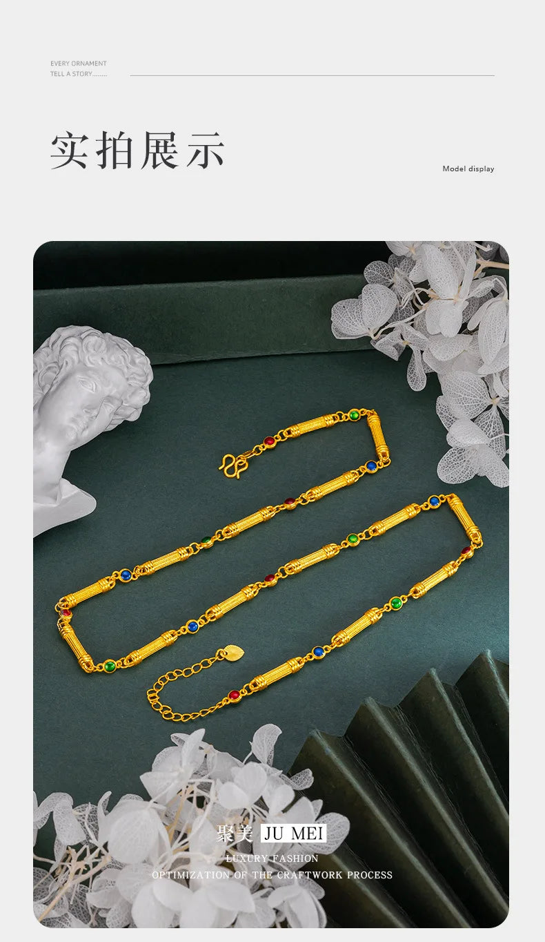 9999 24K  real  gold store same gold women's necklace candy bamboo series collarbone chain sexy generous beautiful jewelry