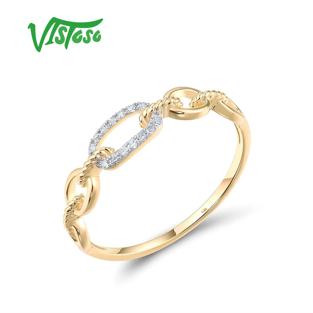 VISTOSO Pure 14K/9K Yellow Gold Ring For Women Sparkling Diamond Chain Link Stackable Concise Wedding Gift Chic Fine Jewelry