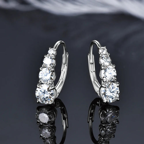 All Moissanite Hoops Luxury Earrings for Women 925 Sterling Silver Wedding Daily Wear Jewelry 6.5mm&5.5mm&4mm Round Lad Diamond