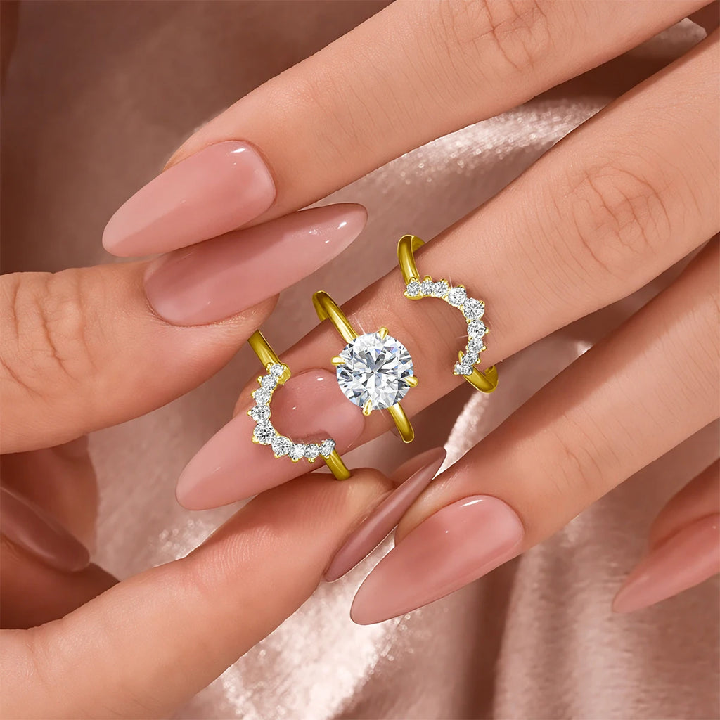 3pcs Set Stackable Rings for Women 14K Gold Filled 2 Carat Moissanite Engagement Ring Bride Wedding Jewelry Waterproof