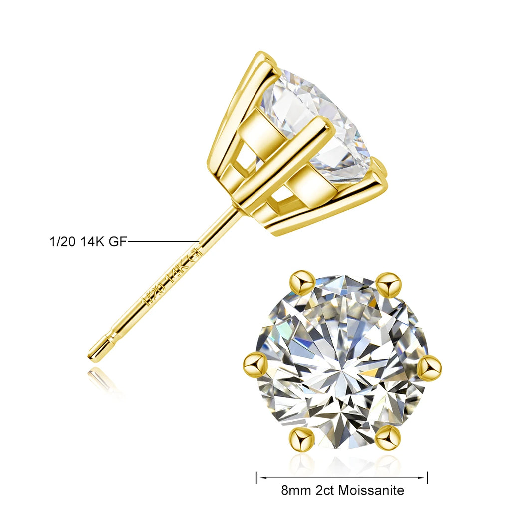 SDOOU 14k Gold Filled Moissanite Stud Earrings 0.5/1/2/3ct Round cut For Women Engagement Birthday Party Wedding Jewelry Gifts