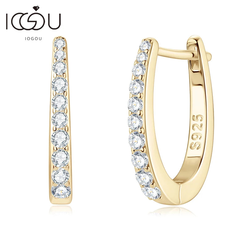 IOGOU S925 All D Moissanite Clip Earrings U Shaped Hoop Huggie 925 Silver for Woman Certified Fine Jewelry Wedding Birthday Gift