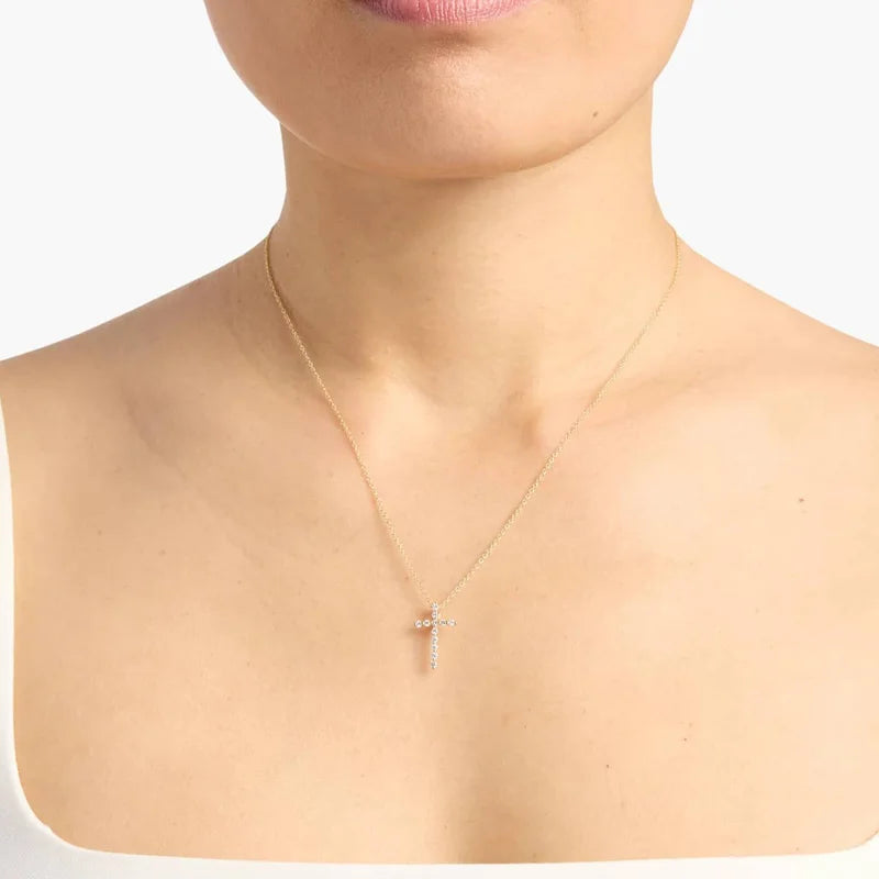 Floating Cross Lab Grown Diamond Necklace 9K/14K/18K Yellow Gold Round Lab Diamond Necklace Fine Jewelry for Women Best Sellers