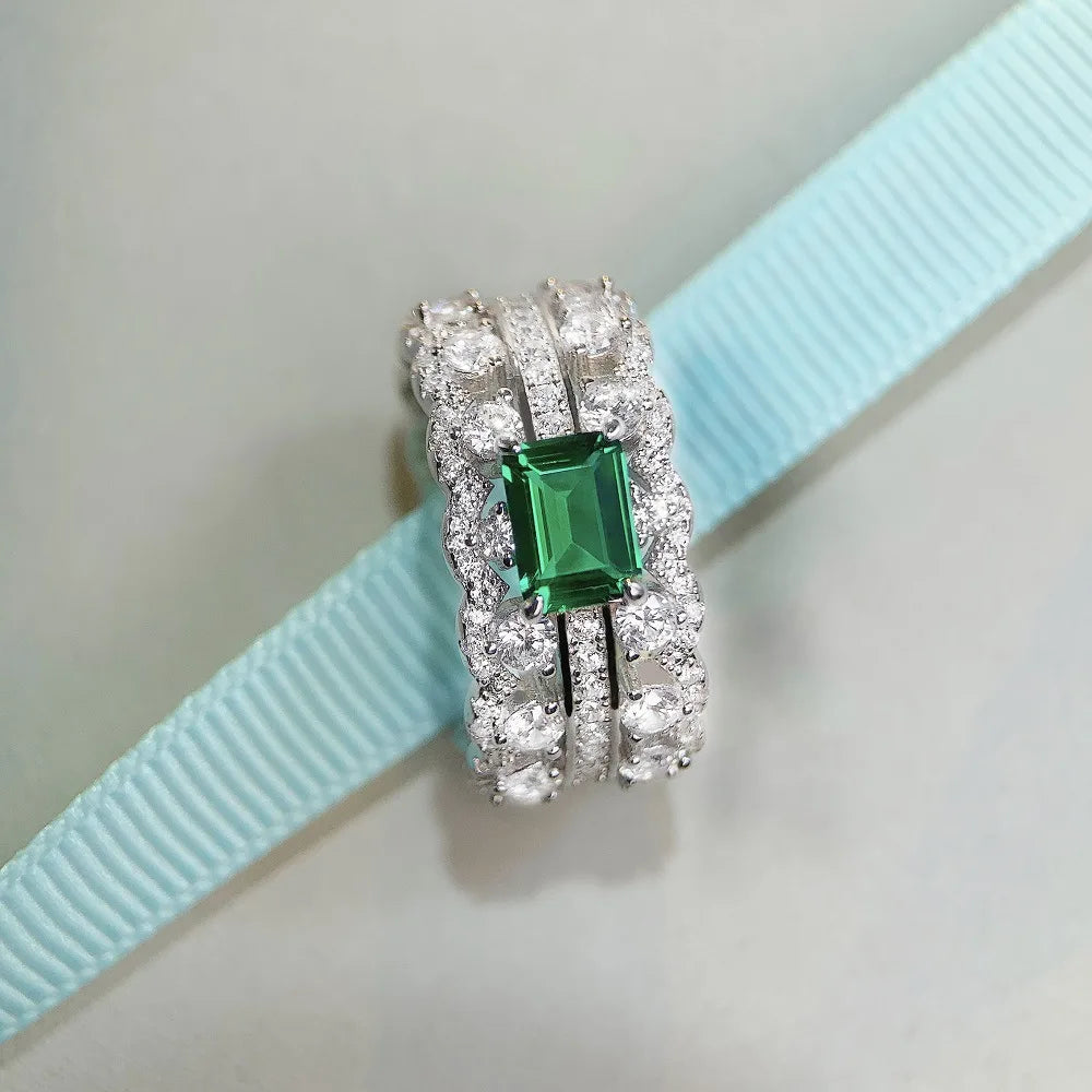 Luxury Solid Platinum PT950 Women's Emerald Diamond Ring Cut Full Diamond Moissanite Ring