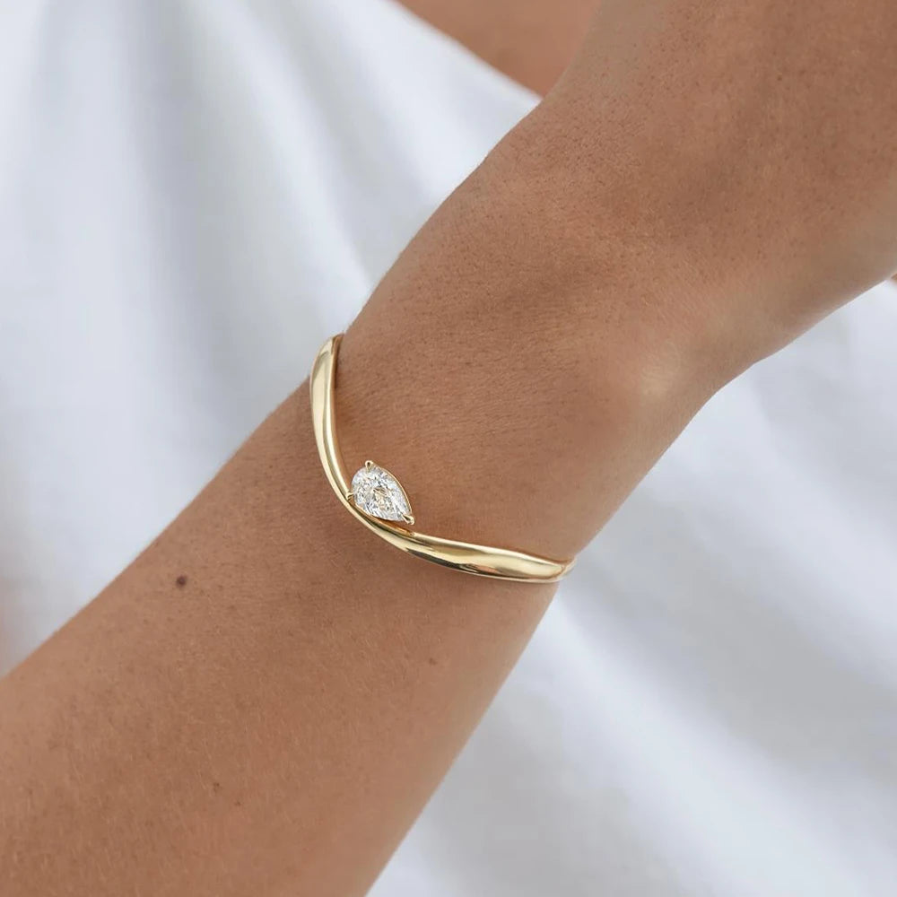 BXINY 6CT Pear Cut Moissanite Bangle 925 Sterling Silver 18K Gold Plated Water Drop Diamond Bracelet for Women Party Jewelry GRA