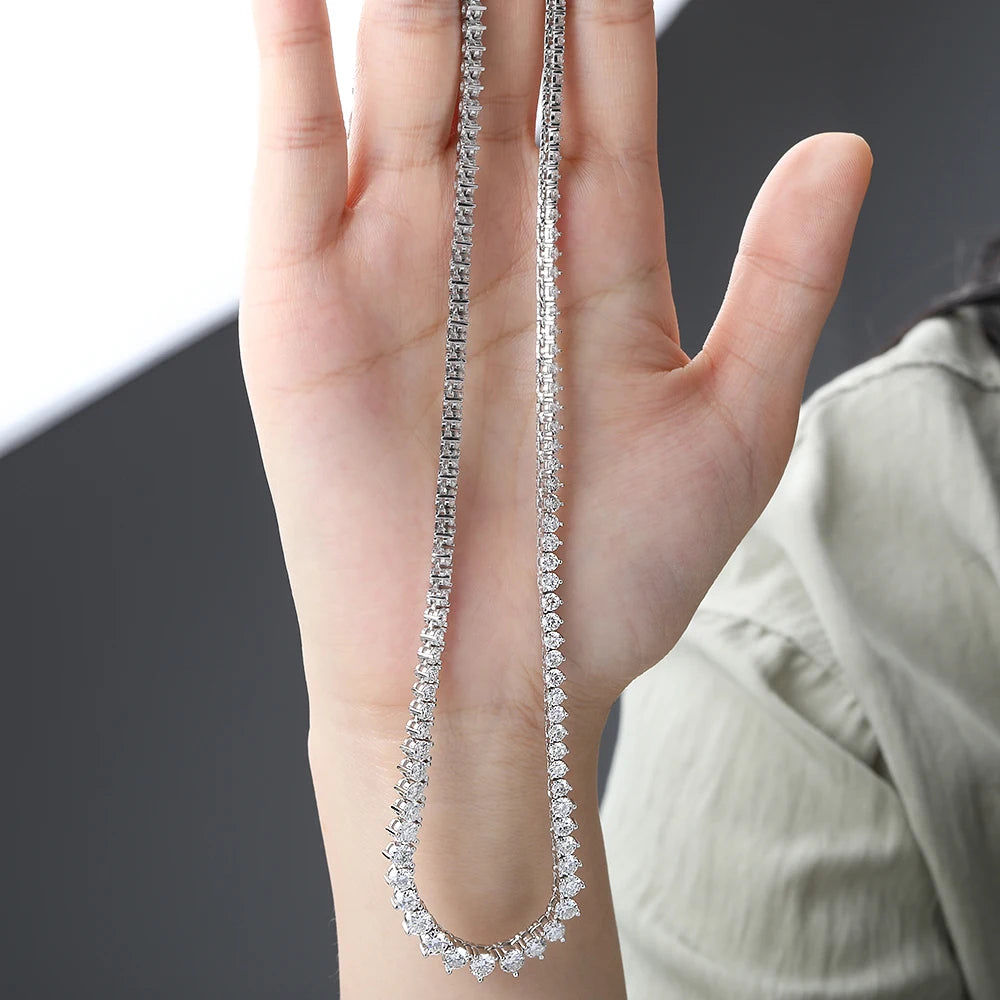 BXINY Gradual Round Moissanite Curved Tennis Necklace S925 Silver Gradient Round Diamonds for Women Wedding Bride Choker Jewelry