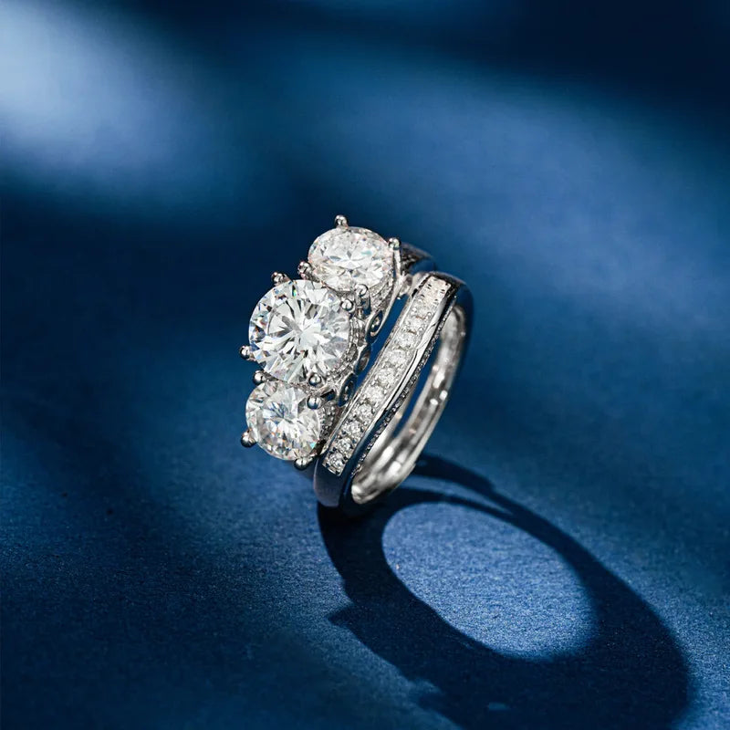 Platinum Pt950 Moissanite Ring For Women, 4ct Design, Cluster Setting, Crown-Shaped Diamond Stackable Fine Jewelry Gift
