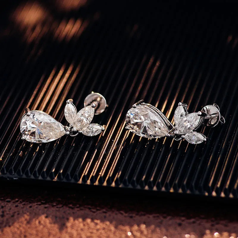 Provence 14K White Gold Moissanite Stud Earrings for Women Pear Cut 8 CT D Color Marquise Cut Earrings Butterfly Back  GRA