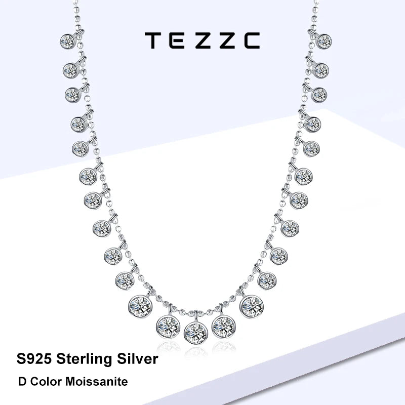 Tezzc Round Party Necklace 925 Sterling Silver With White Gold   Luxury Wedding Tennis Necklace for Women  Full Diamond Jewelry