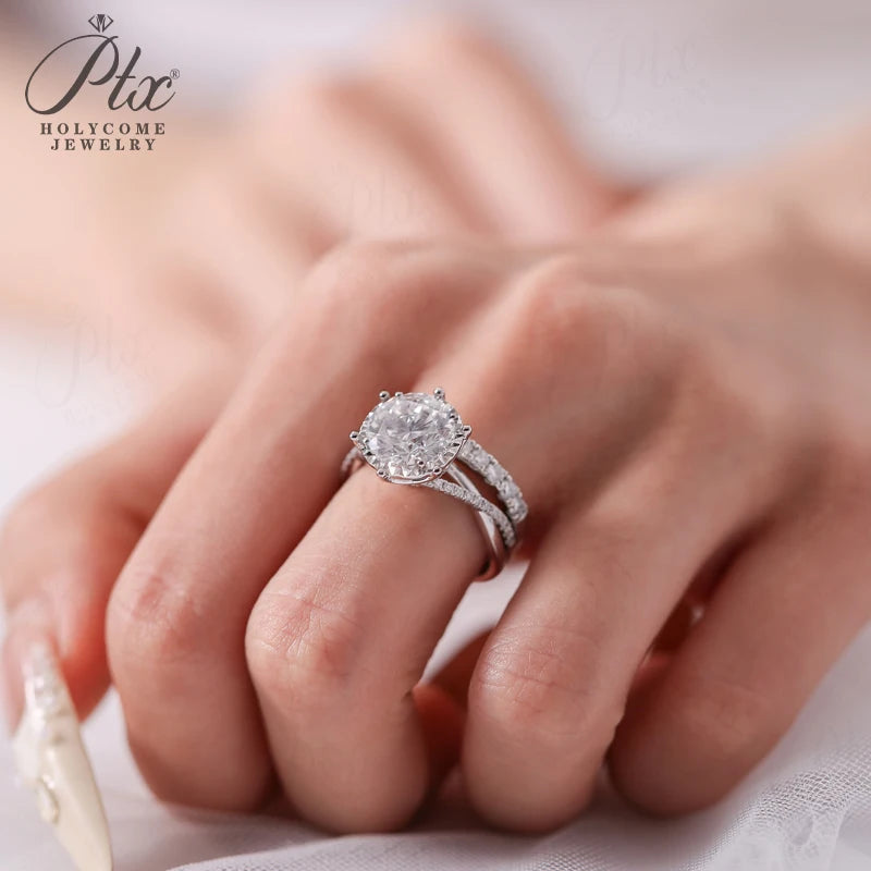 Open Ring All Lab Grown Diamond Round Cut Real 10K Gold Wedding Customized for Women Stackable Daily Charms Holycome Jewelry