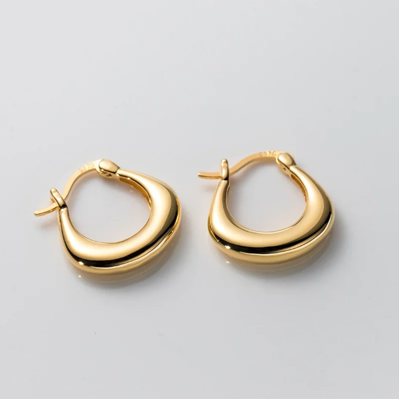 WANTME 925 Sterling Silver Statement Gold U-shaped Piercing Hoop Earrings for Women Fashion Simple European Loop Devise Jewelry