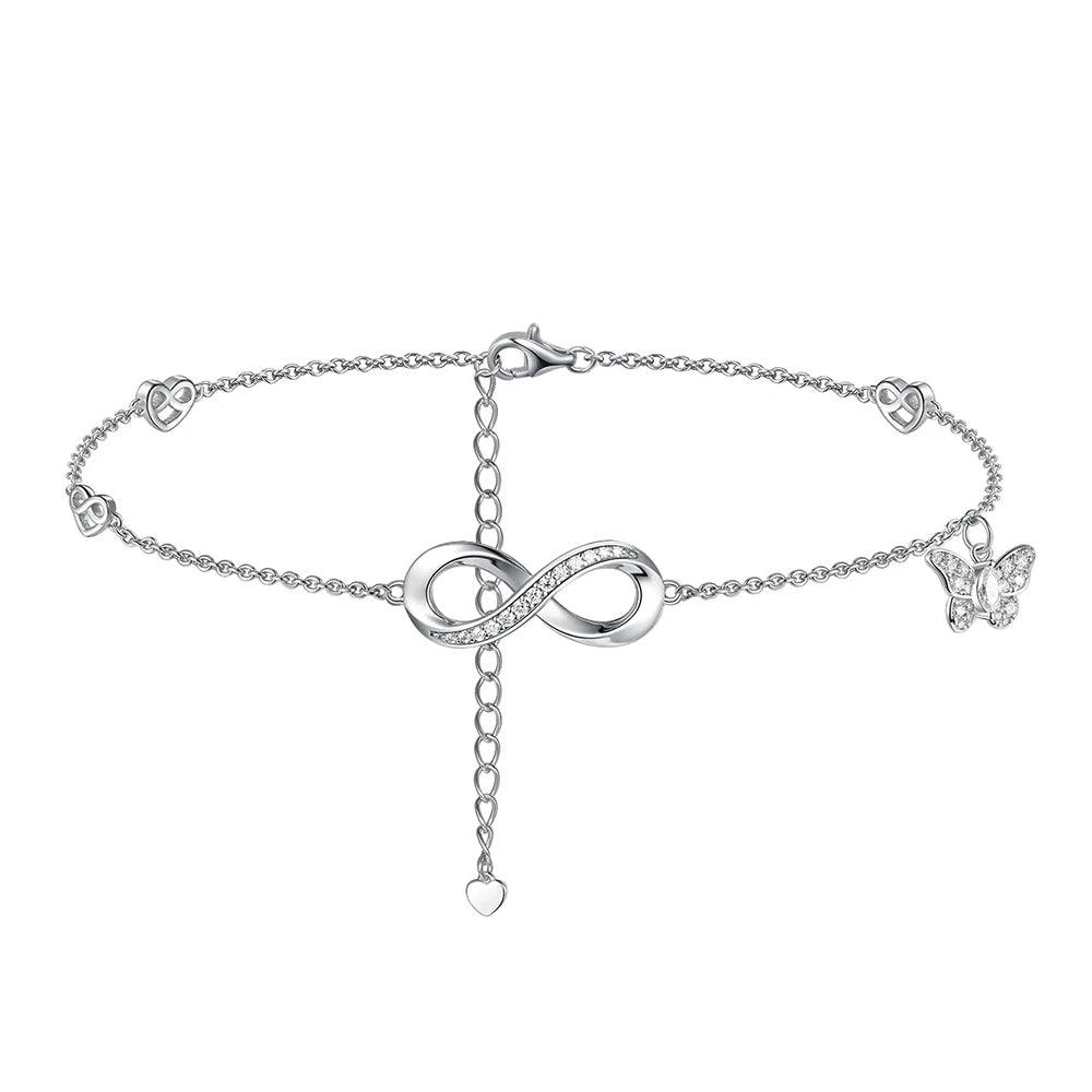 APIR 925 Sterling Silver Moissanite Foot Bracelet for Women Infinity Symbol Heart Butterfly Anklets Jewelry Valentine's Gift