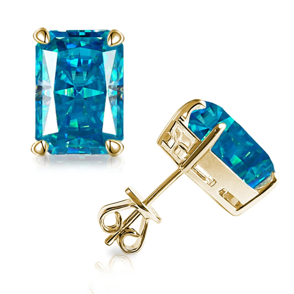Bocarman Rectangular Ice Cut Mint Green Zircon Stud Earrings S925 Sterling Silver Rhodium Plated Fine Jewelry 8x10mm