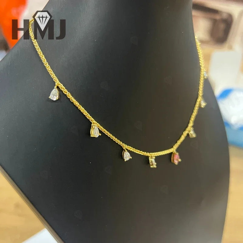 Nine Pear Cut Necklace Moissanite Diamond Water Drop Custom 925 Sterling Silver Chain for Women Thanksgiving Day Christmas Gifts
