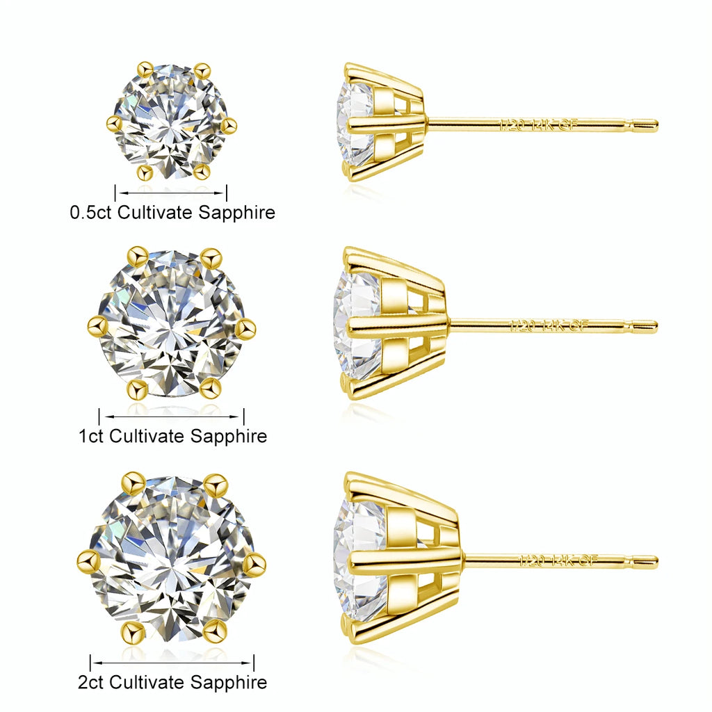 SDOOU 14k Gold Filled Moissanite Stud Earrings 0.5/1/2/3ct Round cut For Women Engagement Birthday Party Wedding Jewelry Gifts