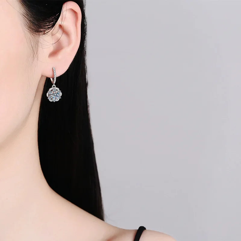 18K gold set with diamonds PT950 platinum earrings rose luxury women's earrings 1 carat D color moissanite earrings