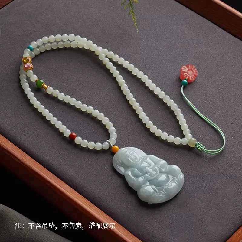 Natural Light Blue Hetian Jade Pendant Necklace Cord for Women Delicate Elegant Sweater Chain Gifts
