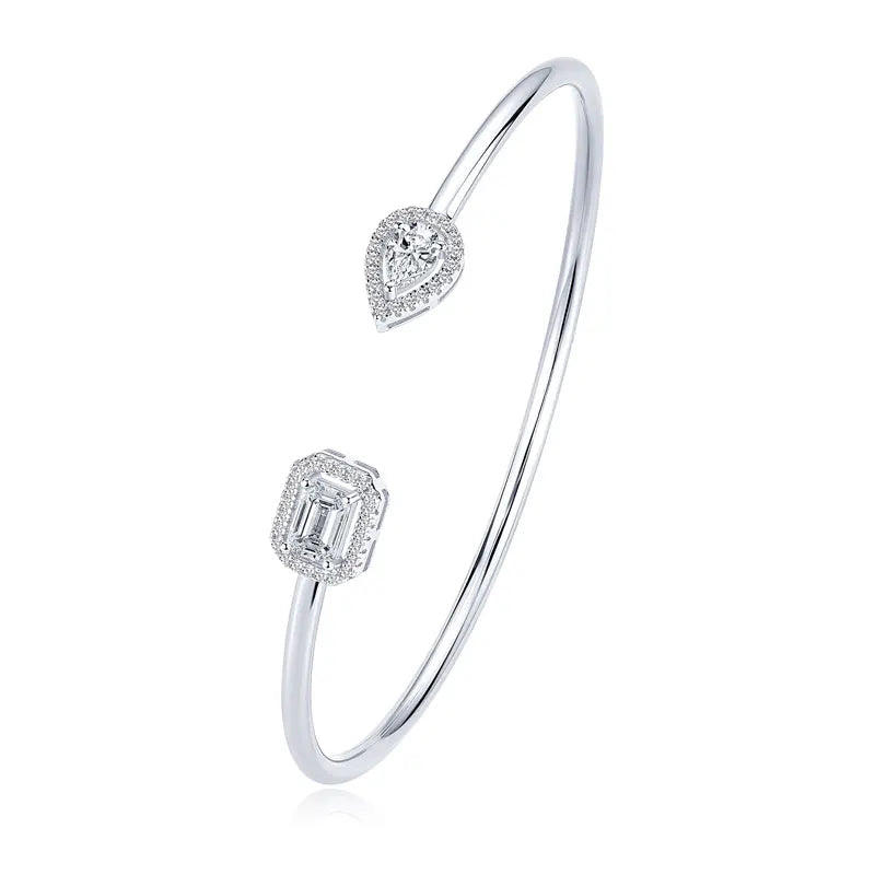 OXTAO D VVS1 Moissanite Cuff Bangle Bracelet for Women Original 925 Sterling Silver Hand Bracelet Simple Fine Jewelry Gifts