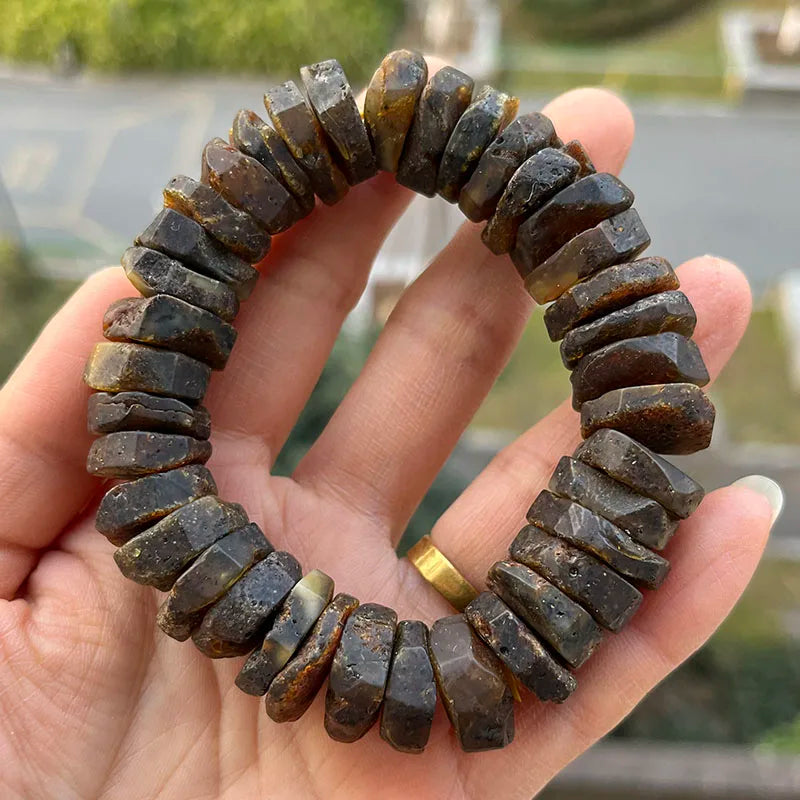 New Real Amber Bracelets for Men Women Unique Irregular Black Bead Good Smell 100% Original Natural Stone Healing Amber Jewelry