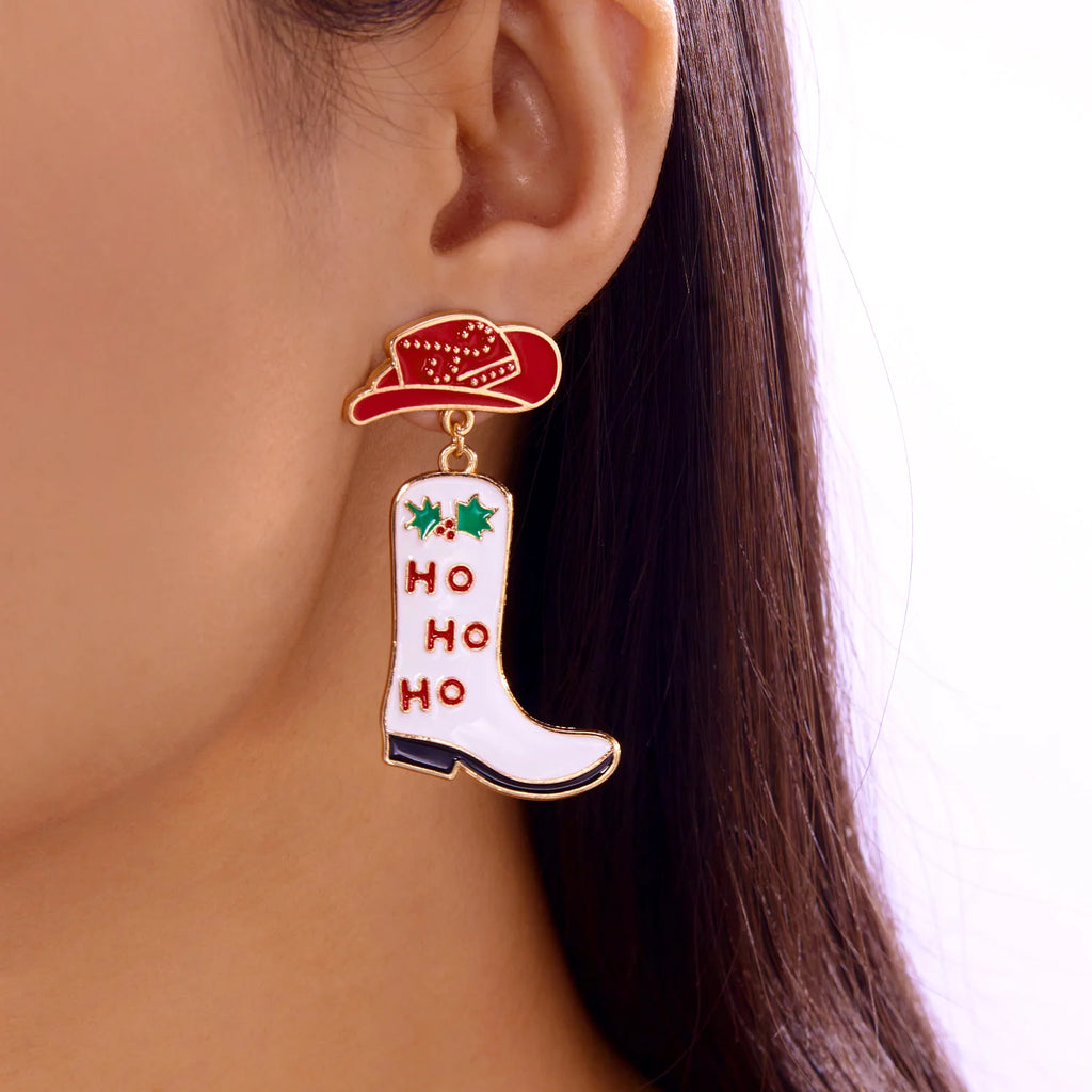 Christmas Red Bow Dangle Earrings Stud For Women Cute Rhinestone Shoes New Year Party Jewelry Xmas Gifts