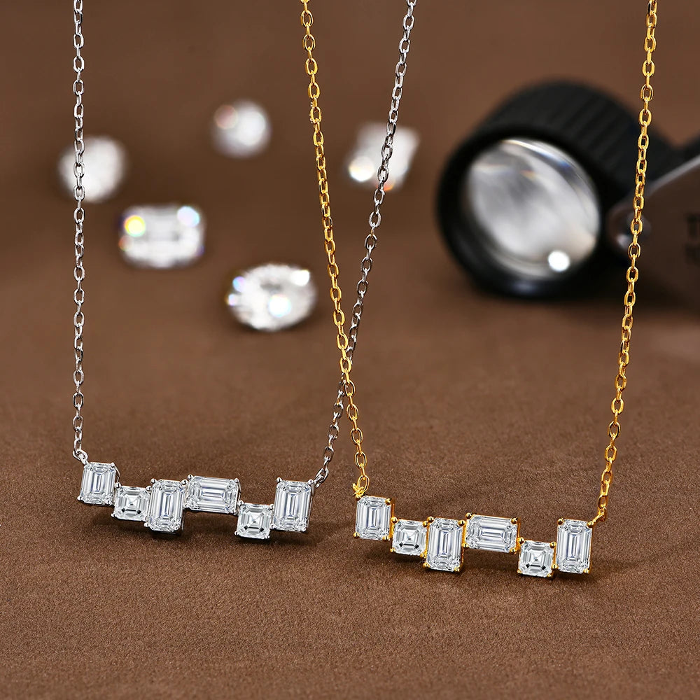 ATTAGEMS Baguette Emerald Cut Moissanite Jewelry Set for Women Rings Earrings Necklace S925 Sterling Silver 3 Piece Wedding Gift