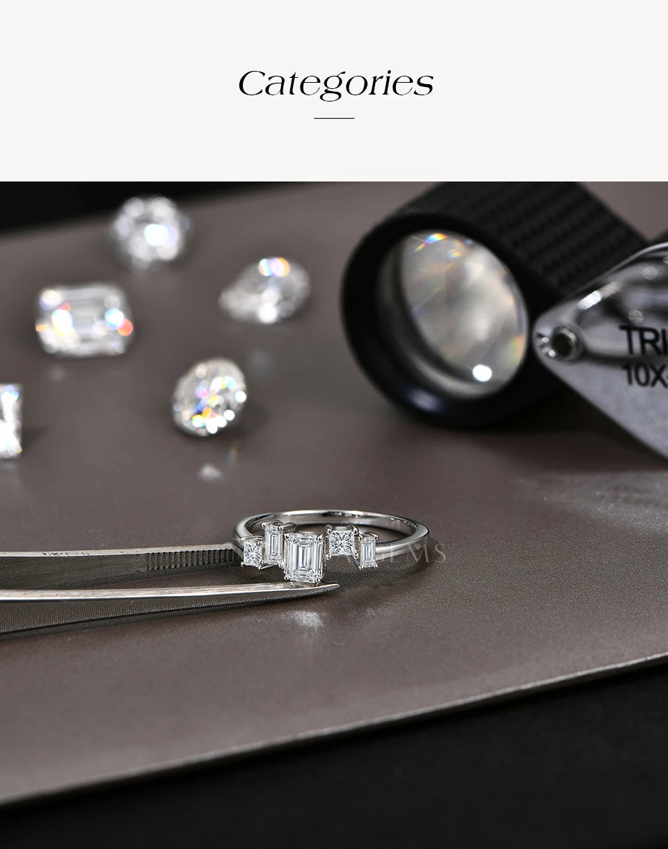 ATTAGEMS Baguette Emerald Cut Moissanite Jewelry Set for Women Rings Earrings Necklace S925 Sterling Silver 3 Piece Wedding Gift