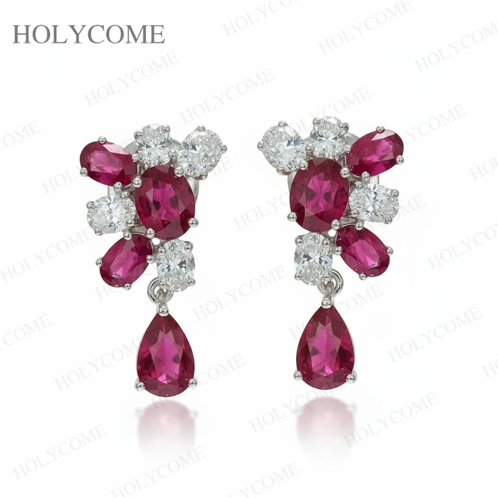 Solid 925 Sterling Silver Earrings Moissanite Ruby Earrings With Certificate Fashion Luxury Earrings For Christmas Jewelry Gifts